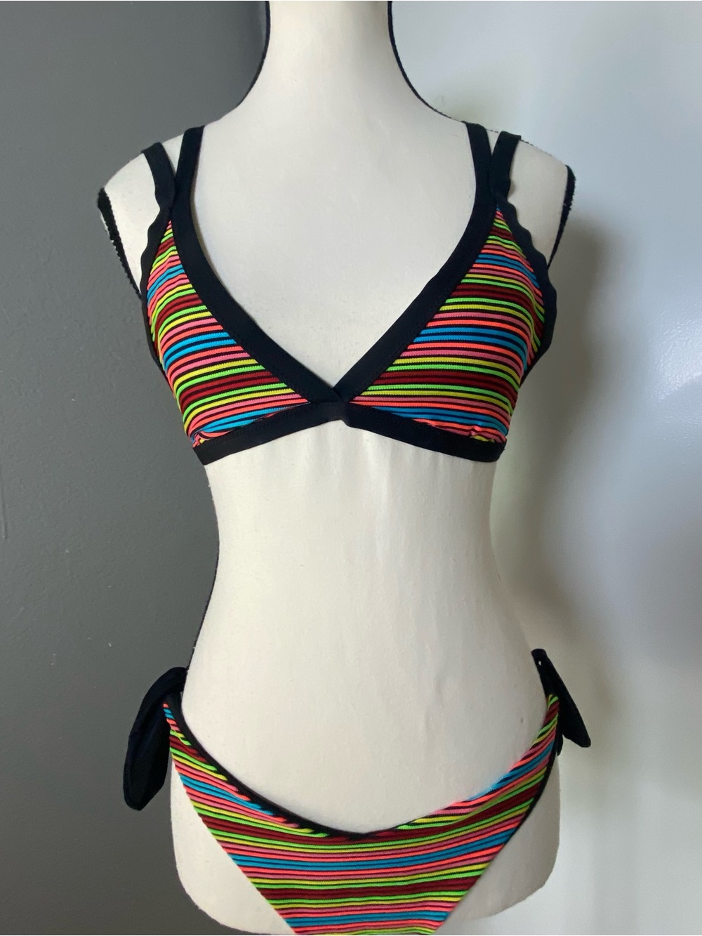 Tezenis Black Multicolor Rainbow Stripe Bikini Size Medium